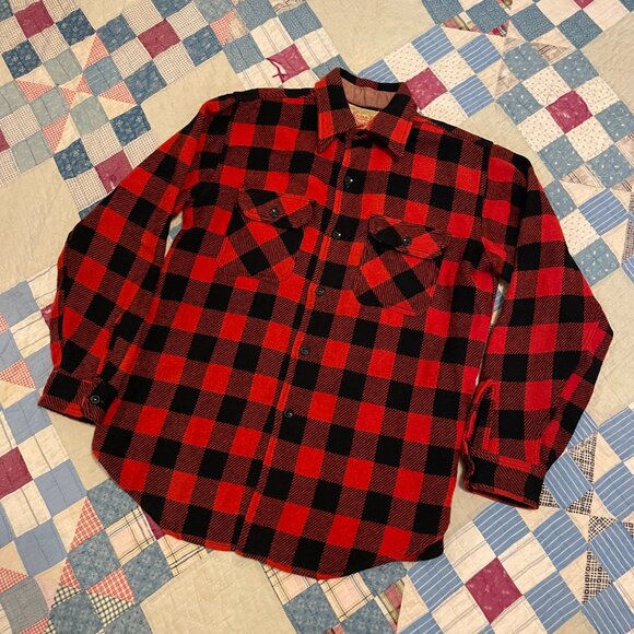 Vintage 1950s/60 Duxback Kamp It Wool Buffalo Check Plaid Red Shirt Jacket - Picture 10 of 16